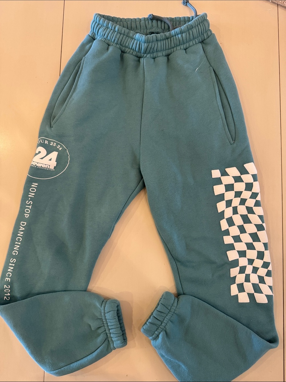 24 Seven dance Convention Kids Teal Graphic Fleece Jogger Pants